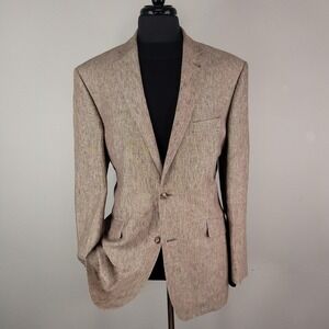 Joseph Abboud Blazer Sport Coat Mens 44 Long Tan Linen 2 Button Notch Lapel